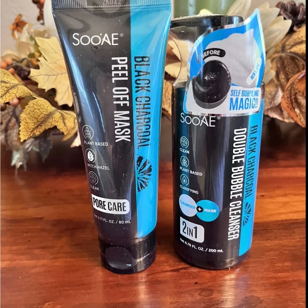 Set of 2 SooAe Black Charcoal Peel Off Masks And Cleanser- Pore Care & Clarify